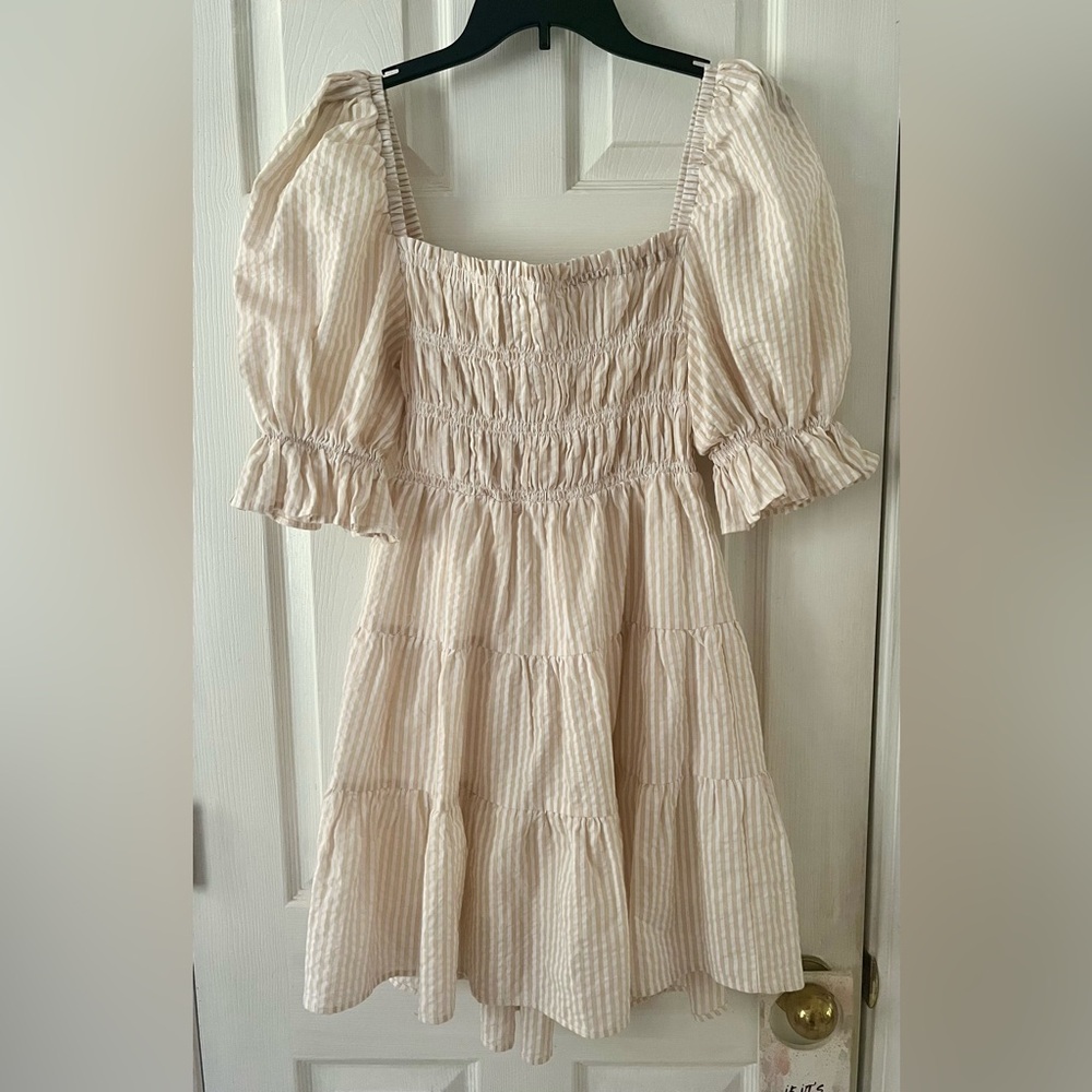 MINKPINK Cream Striped Ruffle Dress